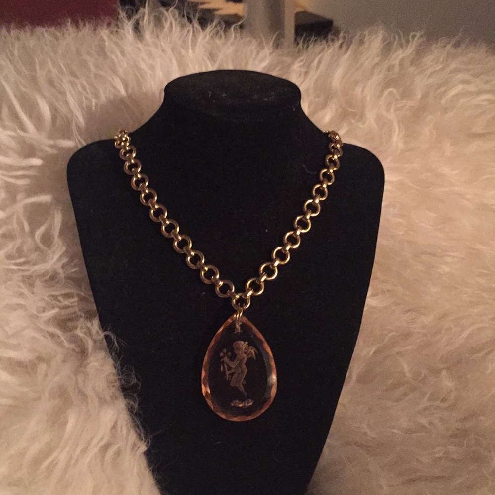 Pink Crystal Cherub Angel Necklace